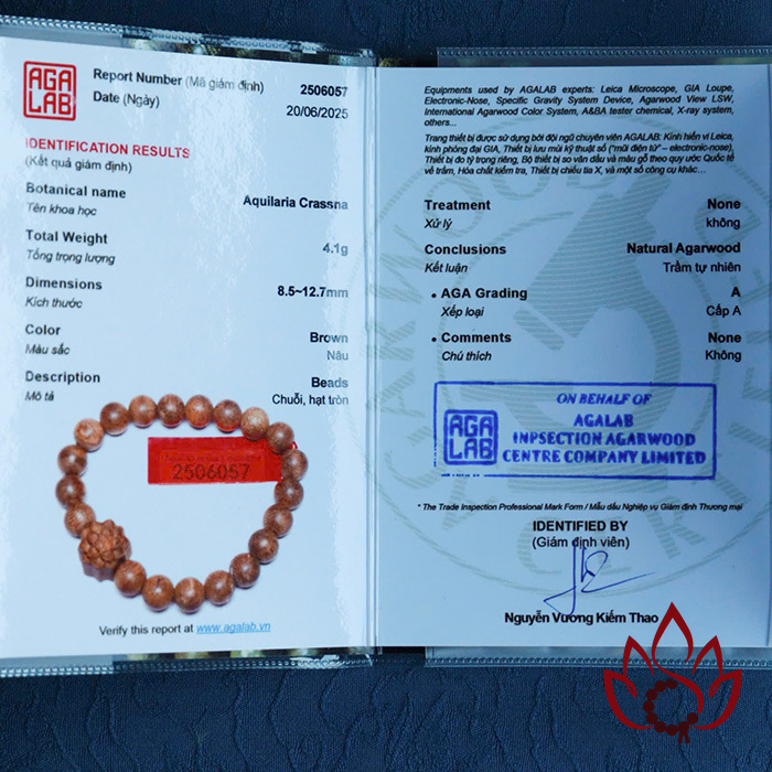 Vòng Trầm Hương Hạt Tròn | Charm Hoa Sen | 8 Ly | Trầm Tốc Kiến Tự Nhiên